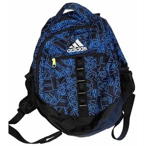 Adidas Stratton 3 Large Backpack Blue Black Logo Print Neon Yellow Accents Clean